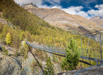Suspension bridge, bridge in the mountains.