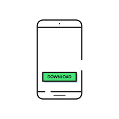 Smartphone icon in flat style with download button. Cell phone vector.