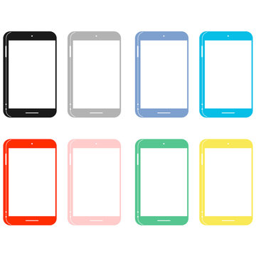Smartphone colored icon set in flat style with blank screen. Cell phone vector.