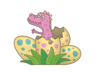 Dinosaur baby hatching from egg. isolated on white background