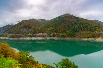 Landscape of Zhinvalskoe Reservoir, Georgia. Forty kilometers north of Tbilisi.