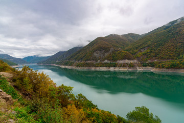 Landscape of Zhinvalskoe Reservoir, Georgia. Forty kilometers north of Tbilisi.