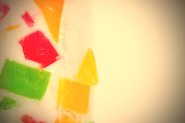 pink candy with fruit slices