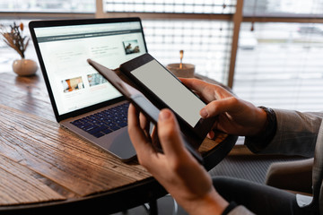 Electronic menu or bill in the restaurant in the form of a smartphone tablet, with built-in...