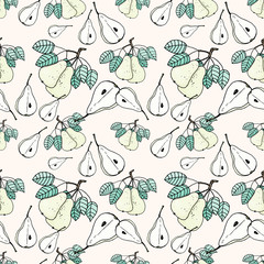 vector seamless autumn pattern with pears
