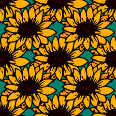 vector seamless autumn pattern with sunflowers