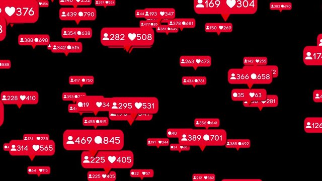 3D animation, likes, followers and messages counters moving to screen.