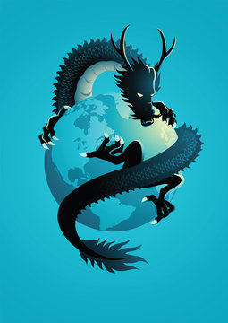 Chinese dragon encircling the world