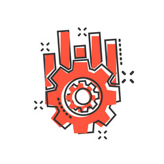 Operation project icon in comic style. Gear process vector cartoon illustration on white isolated background. Technology produce business concept splash effect.