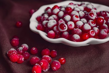 cranberries on wooden table