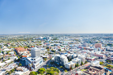 High angle of a modern city and skyscraper and horizon