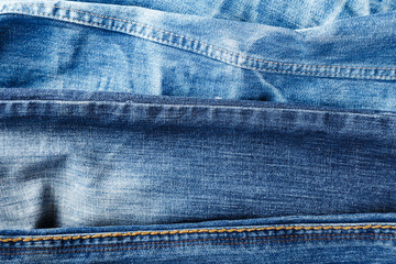 many denim blue jeans background.