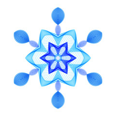 Geometric Blue Hexagonal Snowflake on White Background.