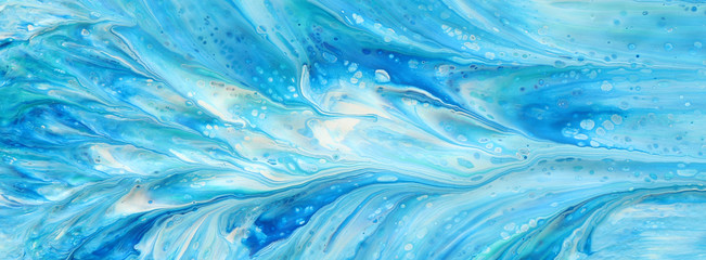 photography of abstract marbleized effect background. Blue, mint and white creative colors....