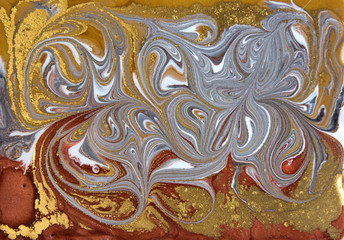 Bronze and gold marbling pattern. Golden marble liquid texture.