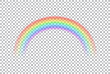 Colored transparent rainbow. Vector illustration. Symbol of good luck and right path. Colorful weather element. Spectral gradient on the arc. Vector rainbow for overlaying on beautiful landscapes.