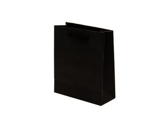 Mock up black paper bag with black handles isolated on white background