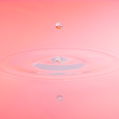 ein Wassertropfen fällt auf eine Wasseroberfläche und erzeugt eine Fontäne