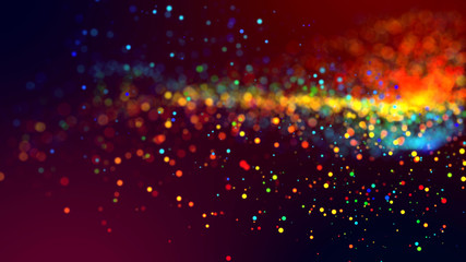 cloud of multicolored particles in the air like sparkles on a dark background with depth of field. beautiful bokeh light effects with colored particles. background for holiday presentations. 88