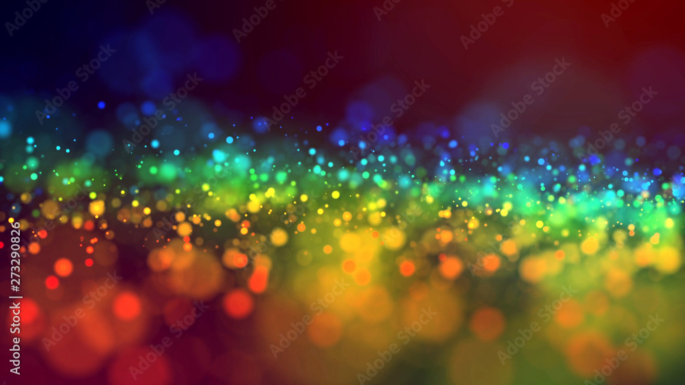 Poster cloud of multicolored particles in the air like sparkles on a dark background with depth of field. b