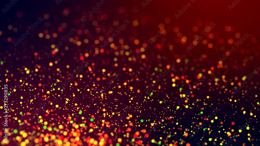 Poster cloud of multicolored particles in the air like sparkles on a dark background with depth of field. b
