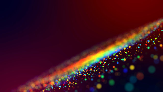cloud of multicolored particles in the air like sparkles on a dark background with depth of field. beautiful bokeh light effects with colored particles. background for holiday presentations. 114 © Green Wind