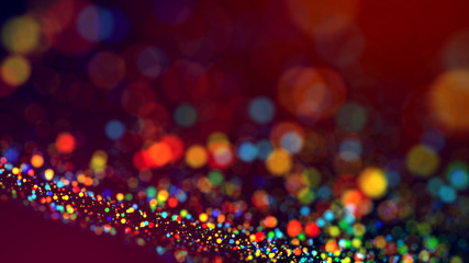 cloud of multicolored particles in the air like sparkles on a dark background with depth of field. beautiful bokeh light effects with colored particles. background for holiday presentations. 129