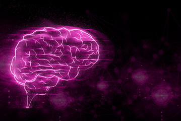 pink color brain ai technology, plexus and science, abstract futuristic universe cyber network server online, background illustration 3d rendering, robot micorchip system