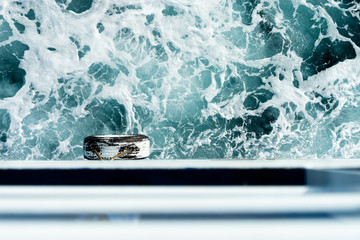 High angle view on the sea ocean from the deck of the ferry ship travel summer holiday