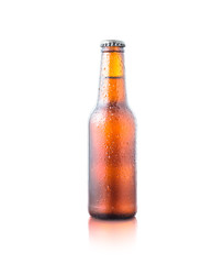 Cold beer bottle isolated on white background