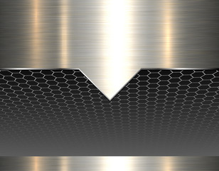 Metallic background 3D, silver with hexagons pattern 