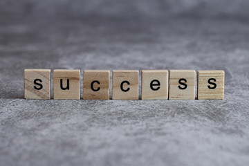 Success word written on wood cube