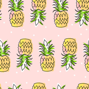 Tropical seamless pattern with cute hand drawn doodle animals