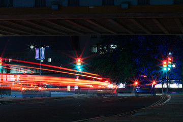 Night time traffic next to the Bearpit in Bristol