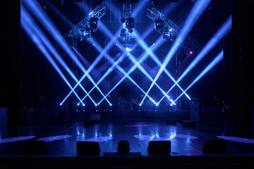 Free stage with lights, lighting devices.