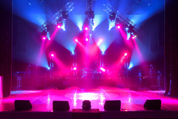 Fototapeta na wymiar Free stage with lights, lighting devices.