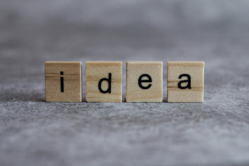 Idea word written on wood cube
