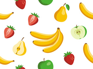 Vector illustration of fruit set. Seamless pattern.