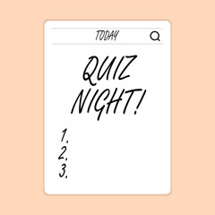 Handwriting text writing Quiz Night. Concept meaning evening test knowledge competition between individuals Search Bar with Magnifying Glass Icon photo on Blank Vertical White Screen.