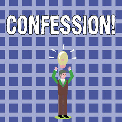 Text sign showing Confession. Conceptual photo Admission Revelation Disclosure Divulgence Utterance...