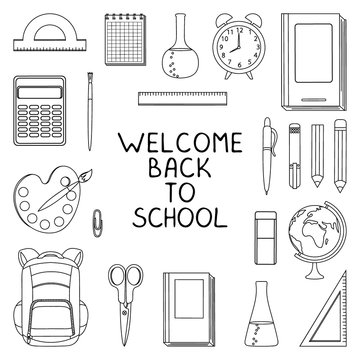 School line icons. Welcome back to school vector illustration.