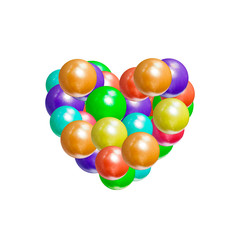 Vector Colorful Heart Icon, Realistic Malticolored Balls Texture, Balloon Illustration Isolated on White Background.