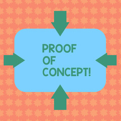 Writing note showing Proof Of Concept. Business photo showcasing evidence typically deriving from experiment or project Arrows on Four Sides of Blank Rectangular Shape Pointing Inward photo.