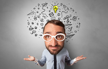 Funny big head on small body with management concept
