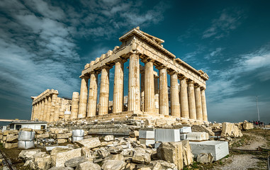 Parthenon on Acropolis of Athens, Greece. Ancient Greek temple is top landmark of Athens.