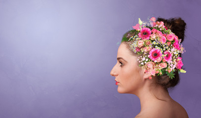 Blossomed head with colorful flowers and spring concept
