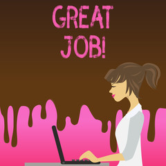 Conceptual hand writing showing Great Job. Business photo text used praising someone for something they have done very well Strip Size Lined Paper Sheet Hanging Using Blue Clothespin.