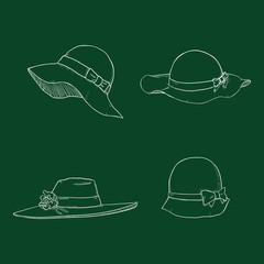Vector Set of Chalk Sketch Women Hats