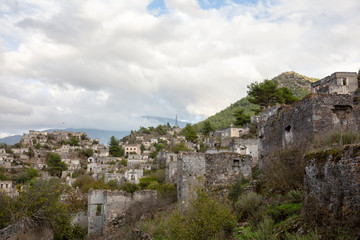 Stone stairs to the hill in Kayakoy village, Fethiye, Turkey. Kayakoy is a ghost town, the largest...