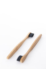 Eco-friendly materials wooden toothbrush on white background.minimal style.